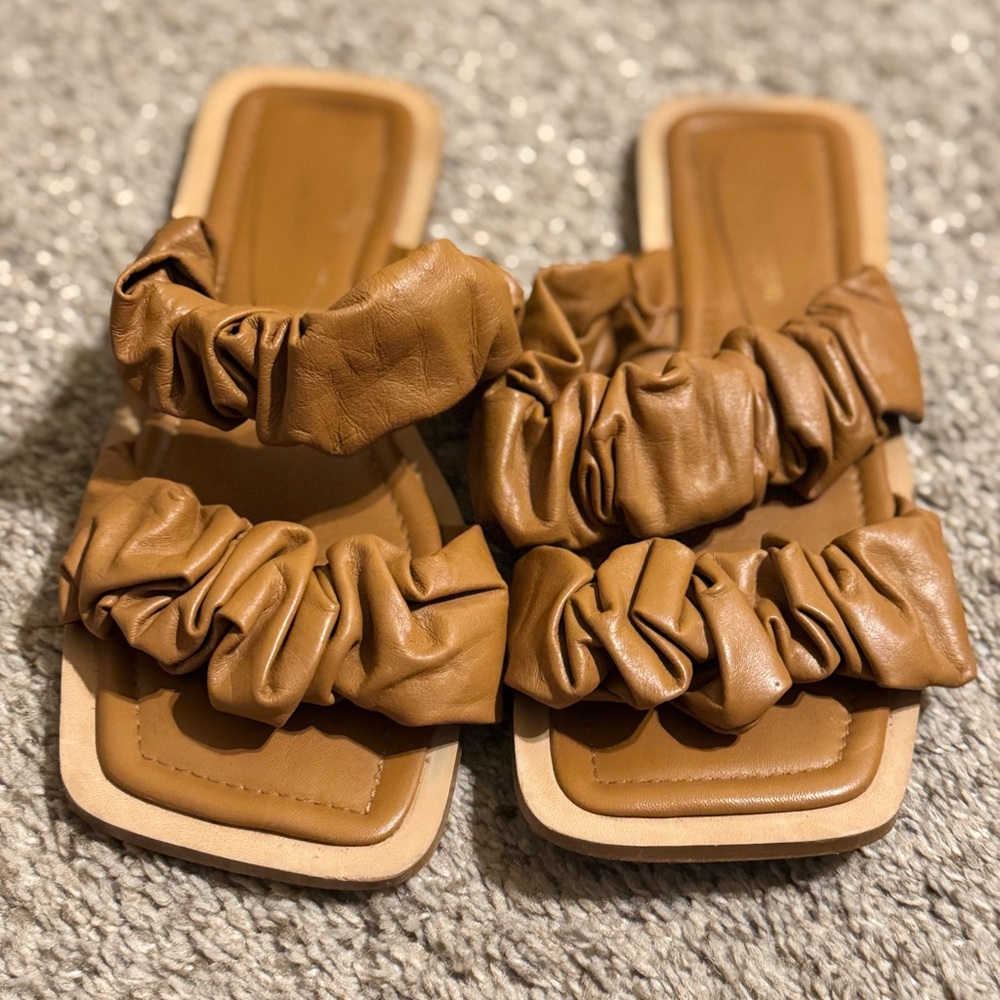 Bruno Menegatti  Brown Ruffled Leather Sandals - Picture 4 of 9